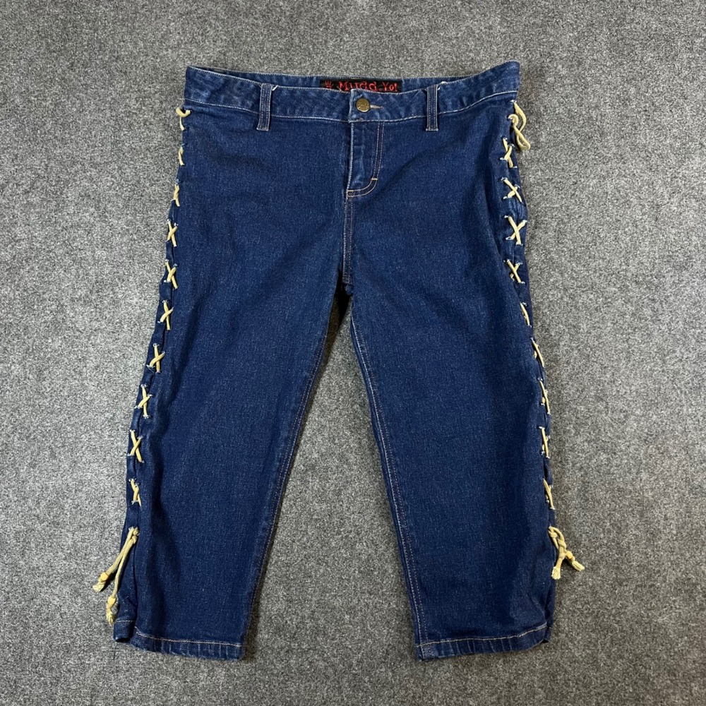 Vintage Mudd Yo! Lace Up Side Denim Capris Dark Wash Cropped Jeans Size 13